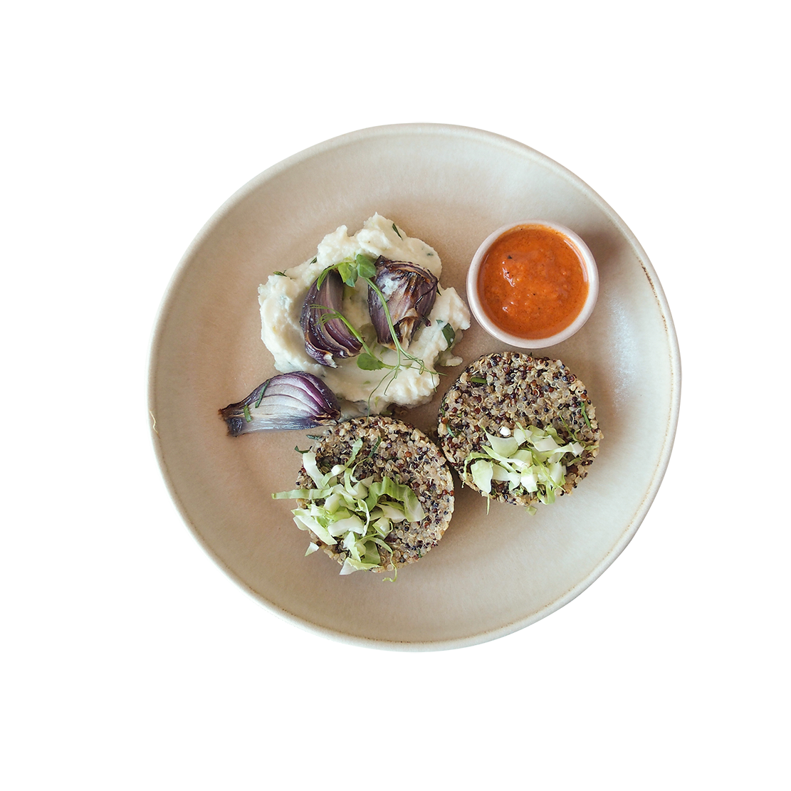 Quinoa Cake With Cauliflower Cream & Veggies