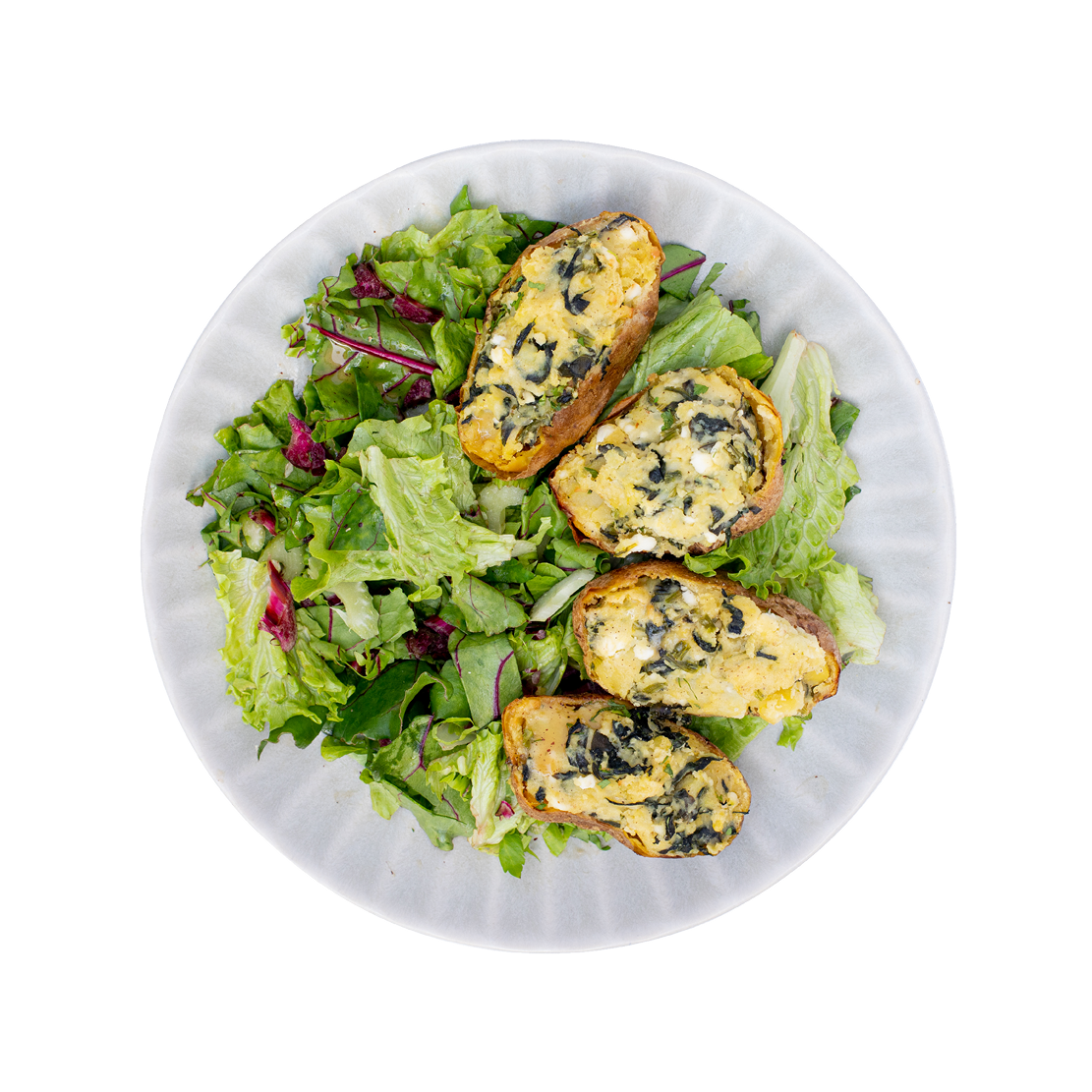 Spinach Gorgonzola Potatoes & Spring Salad