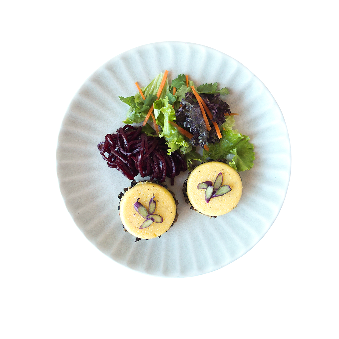 Polenta Mushroom Sandwich with Beet & Salad