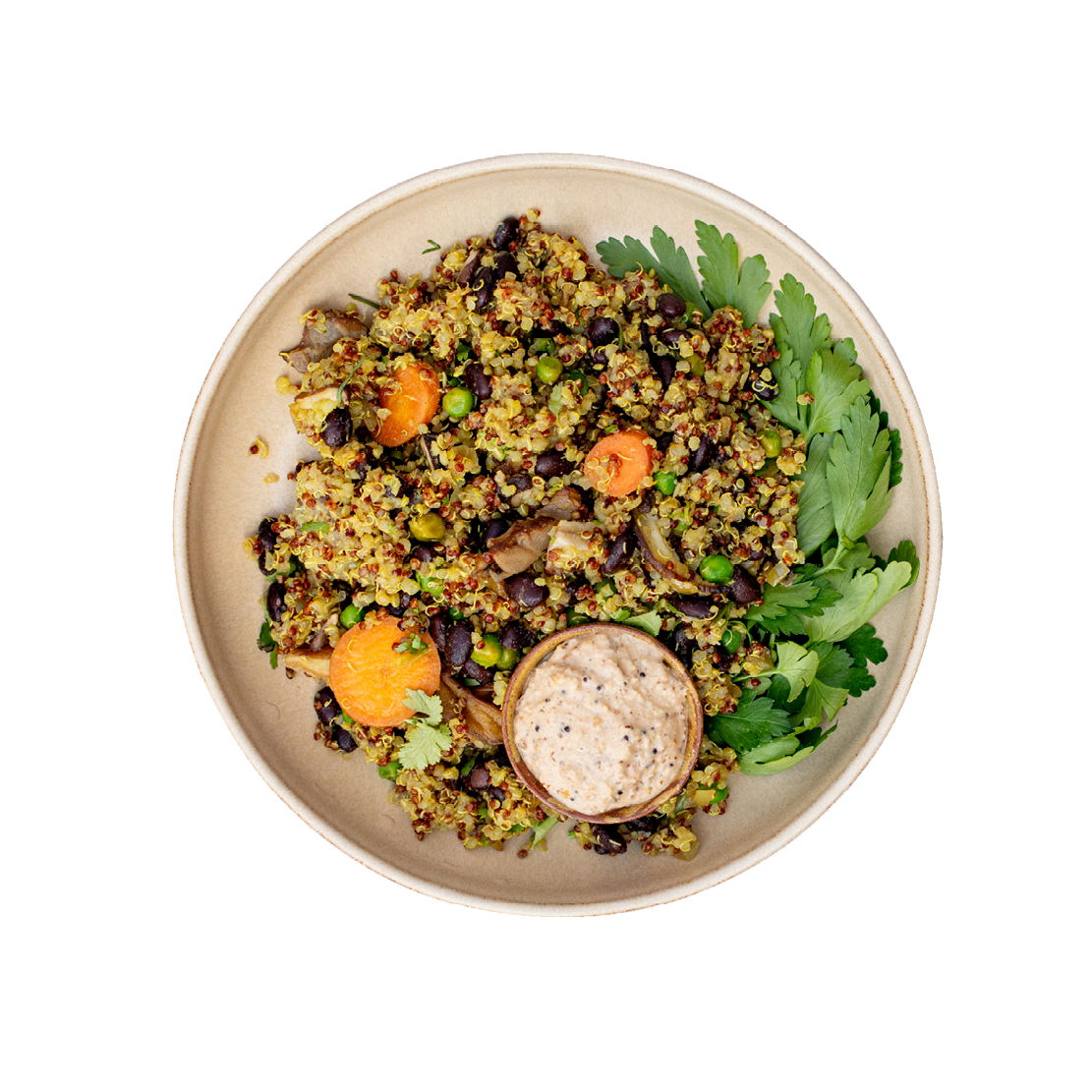 Mushroom Quinoa Pilaf with Almond Chutney