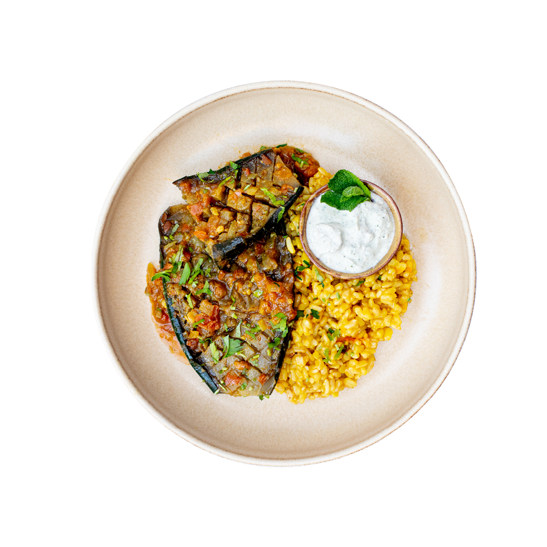 Persian Aubergine with Saffron Rice & Mint Yoghurt
