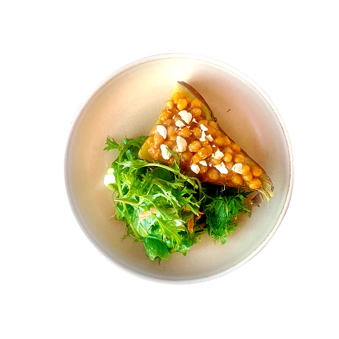 Sweet Potato with Bitter Salad & Chickpeas