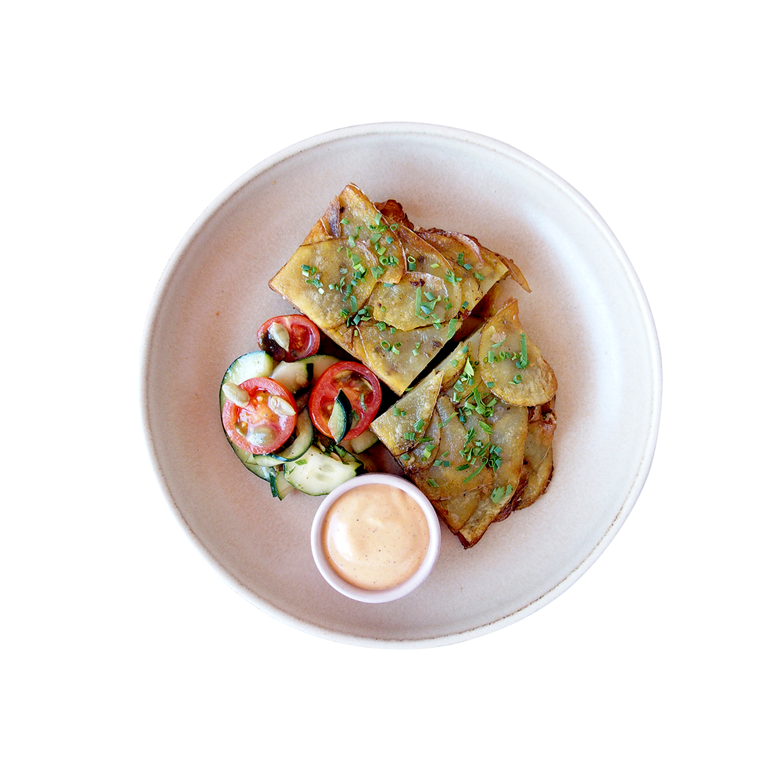 Potato Pave with Tomato Cucumber Salad