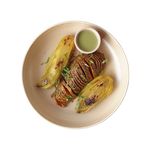 Hasselback, Chick-Spin Sauce, Veggies