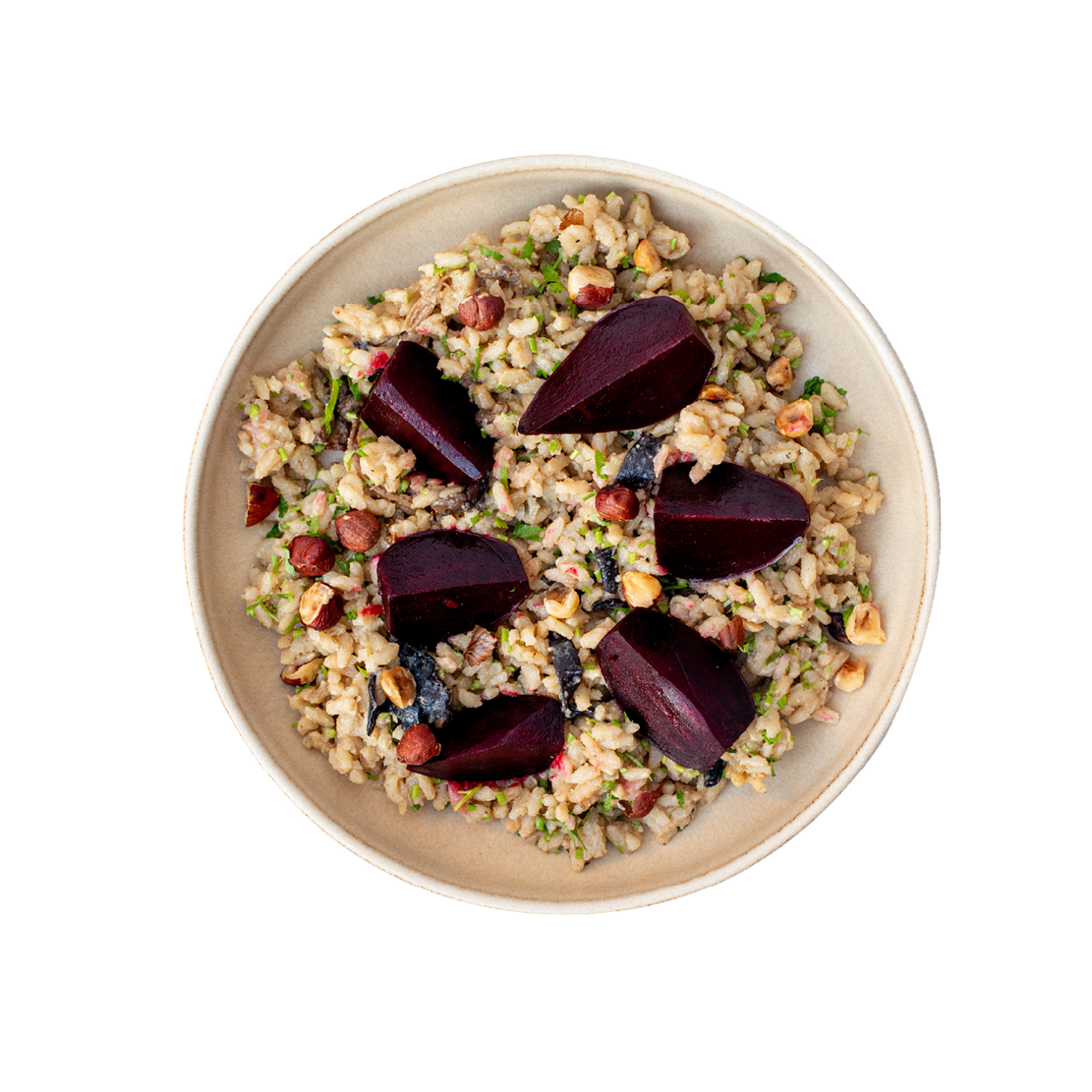 Forest Mushroom Risotto with Beet & Hazelnut